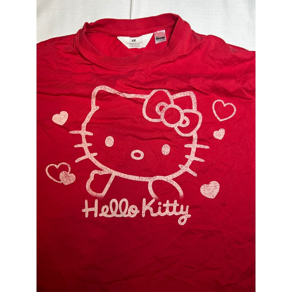 HM Sanrio Hello Kitty Red Graphic Tee Shirt Glitter Hearts Y2K Girls 12-14Y